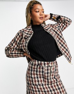 Коричневая короткая куртка из твида в клетку от комплекта Maison Scotch-Разноцветный
