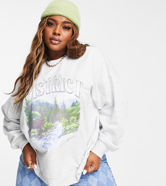 Oversized-свитшот цвета ледяной меланж с принтом "Lake District" ASOS DESIGN Curve-Серый