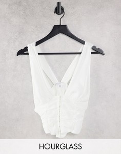 Белый топ из жатой ткани с глубоким вырезом и корсетной отделкой ASOS LUXE