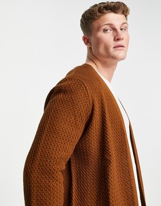 Облегающий бежевый кардиган фактурной вязки ASOS DESIGN-Коричневый цвет
