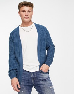Синий облегающий кардиган фактурной вязки ASOS DESIGN-Голубой