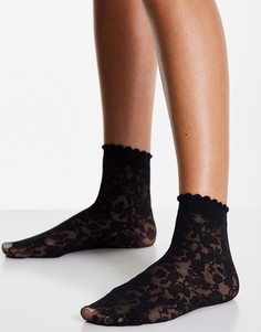 Черные кружевные носки до щиколотки с цветочным узором Pretty Polly-Черный цвет