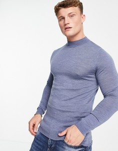 Синий обтягивающий джемпер из мериносовой шерсти с высоким воротом ASOS DESIGN-Голубой