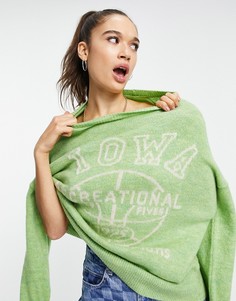 Вязаный oversized-джемпер зеленого цвета с надписью "IOWA" Topshop-Зеленый цвет