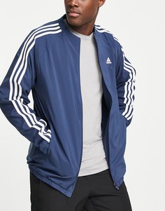 Темно-синяя куртка на молнии с подкладкой и принтом трех полосок adidas Golf-Темно-синий