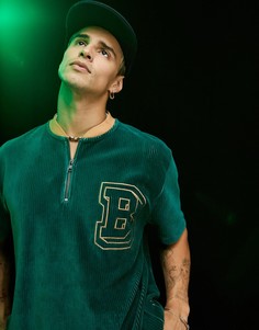 Свободная футболка из зеленого велюра в рубчик с вышивкой ASOS DESIGN-Зеленый цвет