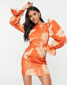 Платье мини на одно плечо с цветочным принтом ASOS DESIGN-Разноцветный