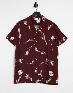 Бордовая рубашка с отложным воротником и белым цветочным принтом ASOS DESIGN-Красный