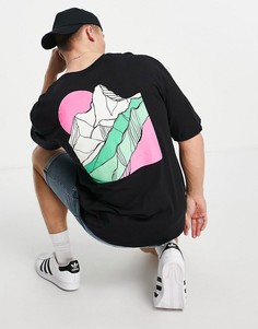 Черная oversized-футболка с геометрическим принтом в виде гор на спине Jack & Jones Originals-Черный цвет