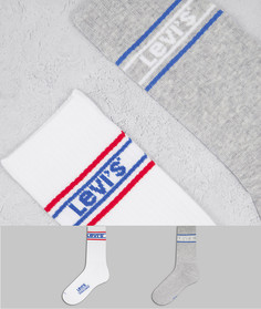 Набор из 2 пар коротких носков белого и серого цветов в рубчик с логотипом Levis-Белый Levis®