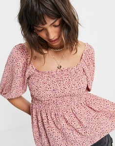 Розовая присборенная блузка с цветочным принтом (от комплекта) Vero Moda-Multi