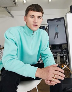 Голубой свитшот с короткой молнией от комплекта Topman