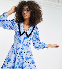 Коричневое платье в горошек в стиле 70-х Reclaimed Vintage Inspired-Голубой
