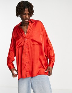Ярко-красная атласная рубашка в стиле extreme oversized ASOS DESIGN-Красный