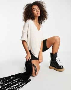 Бежевая футболка с V-образным вырезом Free People North Star-Белый