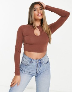 Коричневый лонгслив с вырезом-каплей ASOS DESIGN-Коричневый цвет