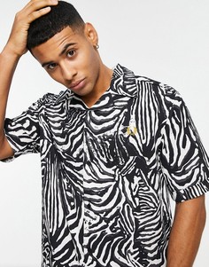 Черная рубашка с короткими рукавами, отложным воротником и зебровым принтом Fred Perry-Черный цвет