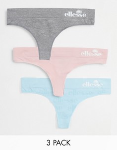 Набор из 3 бесшовных стрингов с логотипом голубого, розового и серого цветов Ellesse-Серый