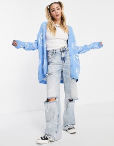 Голубой вязаный кардиган с узором в виде смайликов ASOS DESIGN