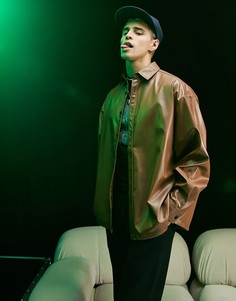 Коричневая рубашка свободного кроя в стиле oversized из искусственной кожи ASOS DESIGN-Коричневый цвет