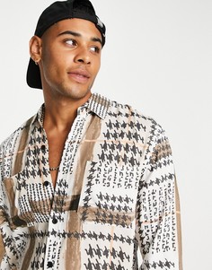 Рубашка цвета хаки с гусиной лапкой Topman-Зеленый цвет