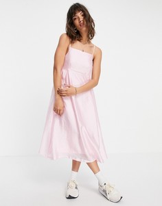 Атласное розовое платье миди с бретелями Vero Moda-Розовый цвет