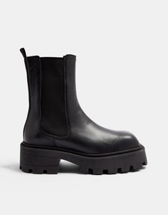 Черные кожаные ботинки на толстой подошве с квадратным носком Topshop-Черный цвет