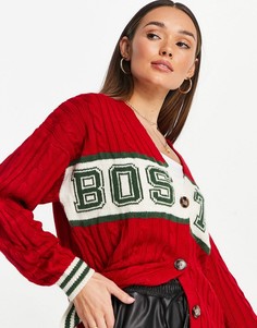 Красный вязаный кардиган в университетском стиле Topshop