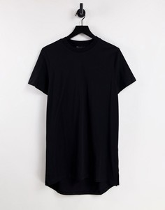 Черная длинная футболка с круглым вырезом и разрезами по бокам ASOS DESIGN-Черный цвет