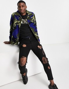 Разноцветная куртка из искусственной овчины с камуфляжным принтом Versace Jeans Couture-Зеленый цвет