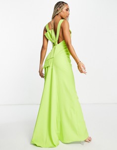 Лаймовое платье макси с вырезом «борцовка» спереди Goddiva-Зеленый цвет