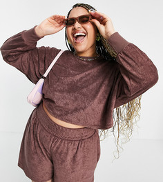 Махровый укороченный oversized-свитшот шоколадного цвета (от комплекта) ASOS DESIGN Curve-Коричневый цвет