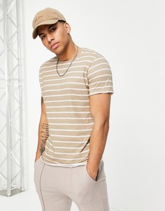 Светло-бежевая футболка в полоску с круглым вырезом Brave Soul-Светло-бежевый