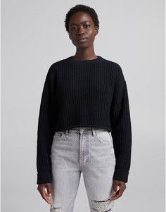 Черный джемпер прямого кроя из шенили крупной вязки Bershka-Черный цвет