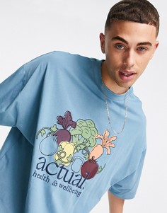 Голубая oversized-футболка с графическим принтом спереди от комплекта ASOS Actual-Голубой