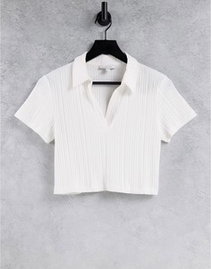 Белая футболка в рубчик с воротником Topshop-Белый