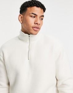 Кремовый флисовый свитшот с короткой молнией New Look-Белый