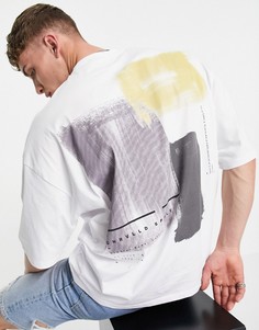 Футболка в стиле oversized с абстрактным принтом на спине и контрастной строчкой ASOS Unrvlld Spply-Белый