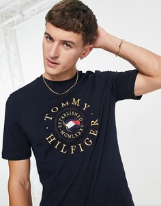 Темно-синяя футболка с вышитым логотипом Tommy Hilfiger Icon-Темно-синий