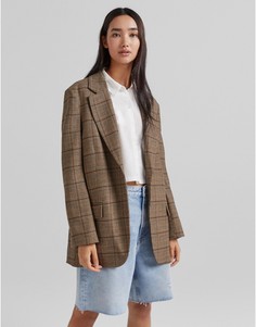 Блейзер шоколадного цвета Bershka Heritage-Коричневый цвет