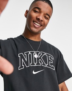 Черная выбеленная oversized-футболка из плотного материала с логотипом Nike Retro-Черный цвет