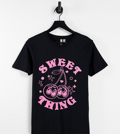 Черная футболка с принтом вишни и надписью «Sweet Thing» ASOS DESIGN Petite-Черный цвет