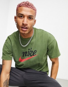 Выбеленная футболка цвета хаки с логотипом Nike Heritage Essentials-Зеленый цвет