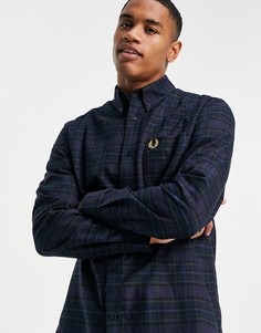 Темно-синяя рубашка с однотонным принтом в клетку тартан Fred Perry-Темно-синий