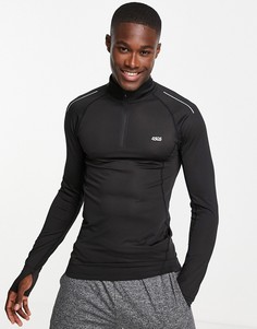Облегающий лонгслив для бега с молнией длиной 1/4 ASOS 4505 icon-Черный цвет