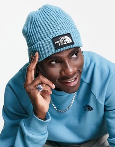 Голубая шапка-бини с отворотом и логотипом The North Face-Голубой
