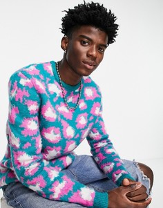 Зеленый вязаный джемпер с ярким звериным принтом ASOS DESIGN-Зеленый цвет
