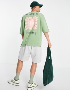 Зеленая футболка в стиле oversized с графическим принтом на спине ASOS Actual-Зеленый цвет
