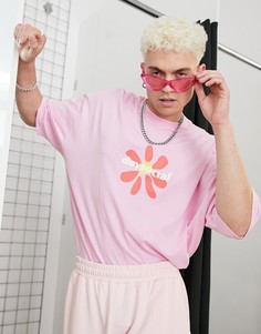 Розовая oversized-футболка с принтом цветка и логотипа спереди ASOS Daysocial-Розовый цвет