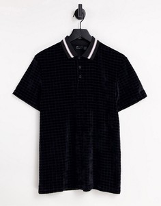 Черная велюровая футболка-поло в клетку ASOS DESIGN-Черный цвет